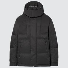 Uniqlo +J (Jil Sander) Down Oversized Parka Puffer Jacket In Black Size: Xl Durable Water-Repellent Coating Made From A Blend Of Matte And Cotton-Like Nylon Modern Oversized Cut Removable Hood Functional Pocket Designed Around The Shoulder Yoke Body: 100% Polyester Trim: 100% Polyester Filling: Down (Minimum 90% Down) Lining: 100% Nylon Uniqlo Puffer Jacket, Long Parka Jacket, Oversized Parka, Green Puffer Jacket, Uniqlo Jackets, Puffer Jacket Men, Blue Puffer Jacket, Uniqlo Men, Mens Puffer Jacket