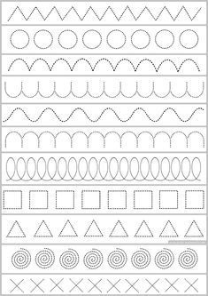 a printable worksheet with different shapes and lines for children to practice their handwriting