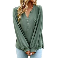 Green Solid Color Knit Button Long Sleeve Tops Green Solid Color, Button Long Sleeve, Tops Long Sleeve, Women Tops, Long Tops, Long Sleeve Tops, Sleeve Top, Solid Color, Womens Tops