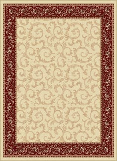 a red and beige rug with an ornate border