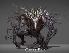 an artistic rendering of a creature with trees and branches on its back, in the middle of