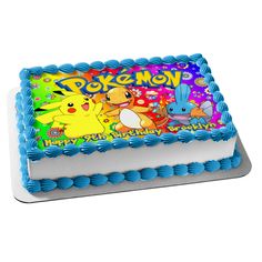 Pokemon Pikachu Charmander Marshtomp Stars Flowers Edible Cake Topper Image ABPID00280 Photo Print Cake, Pokemon Themed Party, Pokemon Birthday Cake, Happy Birthday Invitation Card, Stars And Flowers, Pikachu Cake, Lego Birthday Cake, Pokemon Cake, Pokemon Birthday Party