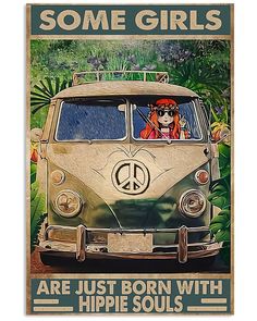 there is a poster with an image of a hippie driving a bus in the jungle