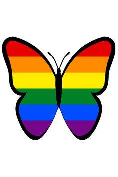 a rainbow butterfly with black outline on white background