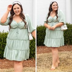 Don't you love how cute this dress is! The pistachio color is perfect for spring and the cinched bust with a tie is so cute! The loose, flowy, tiered style is so flattering on everyone and the bubble sleeves are so sweet! Style this cutie with some neutral heels and a fun accessory for the perfect look! 100% Polyester Green Tiered Mini Dress For Brunch, Spring Sage Dresses For Brunch, Flowy Tiered Green Mini Dress, Green Tiered Mini Dress For Spring, Green Tiered Dress For Brunch, Green Tiered Dress With Ruffle Hem For Vacation, Green Flowy Tiered Dress For Vacation, Flowy Green Tiered Dress For Vacation, Spring Green Tiered Dress For Beach