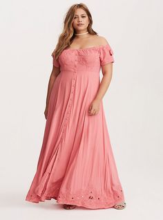 Embroidered Off The Shoulder Maxi Dress, RAPTURE ROSE Neon Prom Dresses, Trendy Maxi Dresses, Bright Pink Dresses, Off The Shoulder Maxi Dress, Plus Size Pink, Plum Dress, Curvy Fashionista, National Dress, Vestido Plus Size