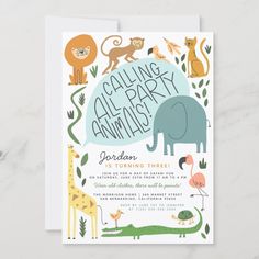 an animal themed baby shower is shown with the words calling children's animals on it