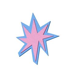 a pink and blue star shaped object on a white background