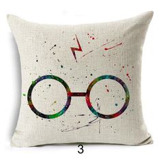 a harry potter pillow with glasses on it