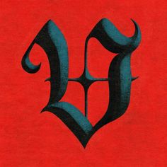 the letter h is made up of black letters on a red background with blue accents