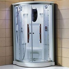 Mesa 801A Corner Steam Shower blue LED lighting Steam Shower Units, Steam Shower Enclosure, Shower Parts, Steam Shower, Sliding Glass Doors, Steam Generator, Whirlpool Tub, Rainfall Shower Head, Whirlpool Bathtub