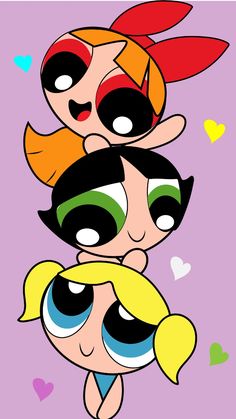 the powerpuff girls cartoon characters with their faces on each other's shoulders