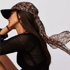 Free People X Rahi Postiano Print Scraf Hat Black Bohemian Bandana For Spring, Bohemian Black Bandana For Spring, Casual Bandana For Vacation, Spring Bohemian Black Bandana, Chic Summer Beach Headscarf, Spring Beach Bandana Print Headscarf, Bandana Print Headscarf For Beach In Spring, Bandana Print Headscarf For Spring Beach Outings, Casual Winter Headscarf, One Size