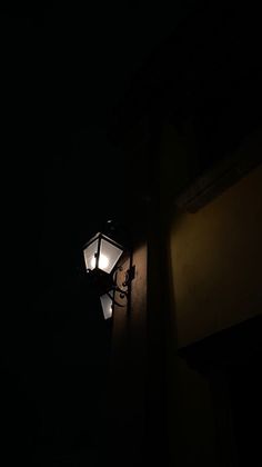 a street light is lit up in the dark