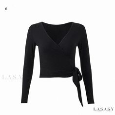 Lasaky - Adult Ballet and Latin Dance Training Attire - Long-Sleeved Modern Dance, Gymnastics, and Classical Top Ballet Wrap Top, Ballet Practice, Black Wrap Top, Ballet Top, Dance Attire, Professional Ballet, Adult Ballet, Latin Dance Costume, Classical Dance