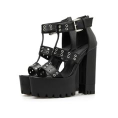 Black Gothic Gladiator Platform Sandals · KoKo Fashion · Online Store Powered by Storenvy Edgy Sandals, Sandals Patterns, Basic Heels, Gladiator Heels, Genuine Leather Sandals, Womens Sandals Summer, Platform Heels Chunky, Black Sandals Heels, Ladies Shoes