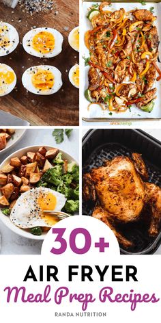 the cover of 30 air fryer meal preps with chicken, eggs and vegetables