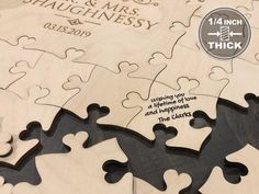 a wooden puzzle with the words mr and mrs haughessy on it's side