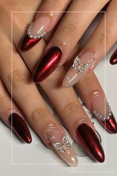 Red Chrome Nails, Red Chrome, Chrome Nails Designs, Red Valentine, Formal Nails, Pearl Nails, Prom Nails, Xmas Nails, Luxury Nails