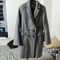 Womens Grey Zara Trafaluc Peacoat Barely Worn Size : Small Zara Long Coat For Work, Zara Long Coat For Office, Zara Long Coat For Business, Zara Formal Winter Outerwear, Zara Gray Outerwear For Work, Zara Tailored Long Sleeve Outerwear, Zara Fitted Long Coat, Zara Single Breasted Long Coat, Zara Single Breasted Long Sleeve Pea Coat