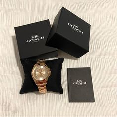 Nwt Coach Watch Rose Gold Tone Case And Bracelet Approx. Case Diameter: 37mm Mineral Crystal Quartz Movement Deployment Closure Water-Resistant To 99 Feet Coach Watch, Boyfriend Watch, Pink Watch, Bangle Watches, Crystal Watches, Coach Accessories, Rose Gold Watch, Crystal Quartz, Minerals Crystals