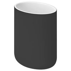 a black and white cup is shown on a white background with the bottom half turned down