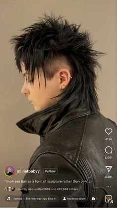 Male Alt Hairstyles, Punk Rock Mullet, Messy Faux Hawk, Men’s Alt Hairstyles, Punk Wolfcut, Spiked Mullet, Mohawk Aesthetic, Mohawk Front View