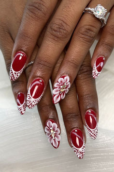 Red Nails Red Nails Polka Dots, Red Nails Square Short, Dark Elegant Nails, Malia Aesthetic, Gel Red Nails, Red Nails Almond Shape, Elegant Red Nails, Trendy Red Nails, Dotted Nail Art