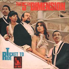 an album cover for the 5th dimension featuring three men and a woman on a boat