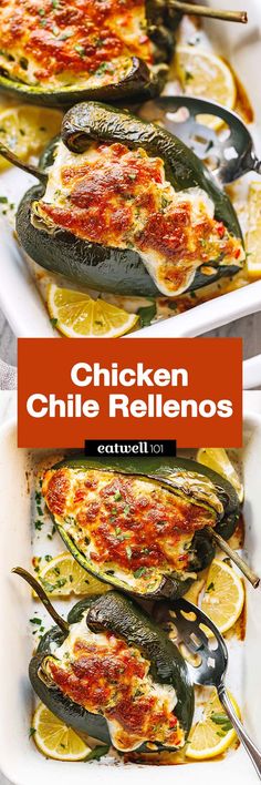 chicken enchiladas are served with lemon wedges