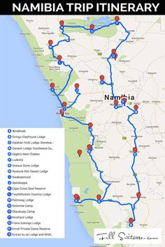 the namibia trip itinerary map