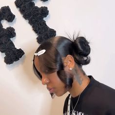 Slick Back Bun With Bow, 2 Bangs With Ponytail, Relax Hair, Dolly Hair, Fluffy Bun, Birthday Hairstyle, Hairstyles Weave, Low Buns, Natural Hair Bun Styles