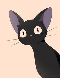 a black cat with big ears and white whiskers on it's face