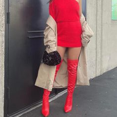 Questions? Leave A Comment Below! Red High Heel Winter Boots, Chic Red Winter Boots, Chic Red Winter Heels, Chic Red Heels For Winter, Red Heels For Winter Night Out, Red Evening Heels For Fall, Red Heels For Night Out In Winter, Chic Red Pointed Toe Boots, Red Leather Heels For Winter