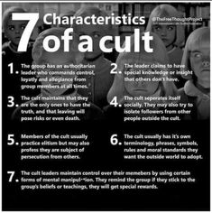 an info sheet describing the 7 characteristics of cult