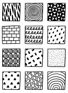 black and white drawing of different patterns on paper, each with an individual's own image