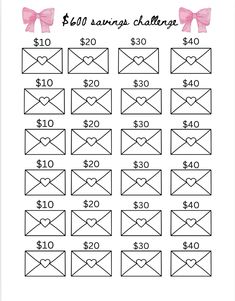 the printable coup sheet for $ 10 00 and $ 20 00 with pink bows