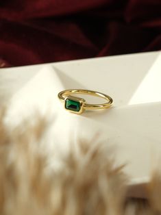 Emerald Ring | Emerald Stackable Ring | Baguette Ring | Gold Emerald Green Ring | May Birthstone Ring Emerald Green Ring, May Birthstone Rings, Ring Baguette, Green Ring, Green Rings, Baguette Ring, Ring Emerald, Rose Gold Band, May Birthstone