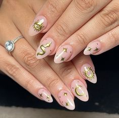 #nails #boho #moon #love #almondnails #nwnails #bolton Almond Moon Nails, Nails Boho, Moon Nails, Boho Moon, Halloween 2024, Moon Star, Almond Nails, Yin Yang