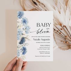 Dusty Blue Baby In Bloom Invite with Wildflowers - Baby Shower Invitation Editable template - Instant Access 💻 𝗧𝗥𝗬 𝗧𝗛𝗘 𝗗𝗘𝗠𝗢 - 𝙘𝙪𝙩 𝙖𝙣𝙙 𝙥𝙖𝙨𝙩𝙚 𝙩𝙝𝙚 𝙗𝙚𝙡𝙤𝙬 𝙡𝙞𝙣𝙠 https://templett.com/design/demo/theprintnest/26329716 ✅ INSTANT ACCESS ✅ NO EXPIRATION DATE ✅ EDIT MOST WORDING/FONTS/COLORS ✅ PRINT AT HOME OR PROFESSIONALLY This listing is for an INSTANT DOWNLOAD, so you will have access to your template within minutes of purchase, where you can edit using TEMPLETT; an eas Baby In Bloom Invitation Template, Blue Flower Baby Shower Theme, Baby In Bloom Blue Shower Ideas, Blue Floral Baby Shower Ideas, Baby Boy In Bloom Shower Ideas, Baby In Bloom Shower Ideas Boy, Flower Baby Shower Theme, Baby In Bloom Invitation, Garden Baby Shower Theme