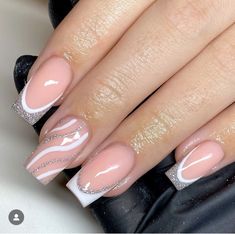 Silver Acrylic Nails, Prom Nails Silver, White And Silver Nails, Fancy Nails Designs, White Acrylic Nails, Girly Acrylic Nails, French Tip Acrylic Nails, Her Nails, Work Nails