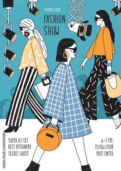 the fashion show poster with three women carrying bags