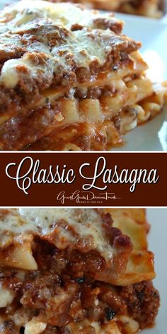 two pictures of lasagna stacked on top of each other