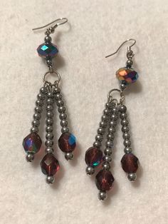 Excited to share this item from my #etsy shop: Handmade Earrings, Silver Small Round Beads, Rainbow Beads, Silver Dangle Long Earrings. #silver #handmadeshop #handmadejewelry Long Earrings Silver, Metal Art Jewelry, Silver Wire Earrings, Beaded Jewelry Earrings, Handmade Silver Jewellery, Beaded Earrings Diy, Purple Beads, Jewelry Making Earrings