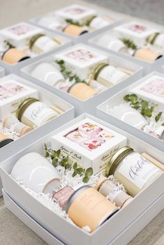 six boxes filled with different types of soaps