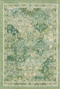 an area rug with green and white colors