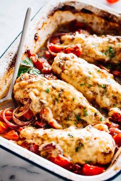 Caprese Balsamic Baked Chicken Breasts - Incredibly juicy chicken breasts smothered in a sweet, balsamic sauce with cherry tomatoes, onions, and melty mozzarella cheese. Low carb, Keto-friendly, and amazing! #bakedchicken #chickenbreastrecipes #easyrecipes #quickdinner via @diethood Juicy Chicken Breast Recipes, Chicken Caprese Recipe, Easy Baked Chicken Breast Recipes, Easy Baked Chicken Breast, Balsamic Chicken Recipes, Balsamic Sauce, Baked Chicken Breasts, Juicy Baked Chicken, Chicken Breast Recipes Baked