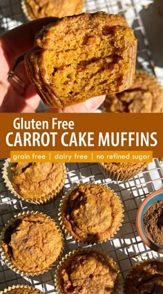 gluten free carrot cake muffins on a cooling rack