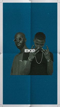 two men standing next to each other in front of a blue background with the words eikip on it