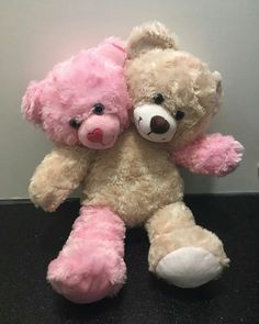 two teddy bears sitting next to each other